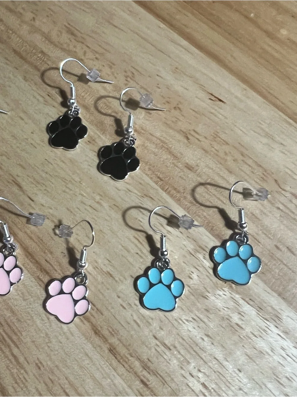 Paw Print Dangle Earrings - Pink, Blue, Black, Purple E223
